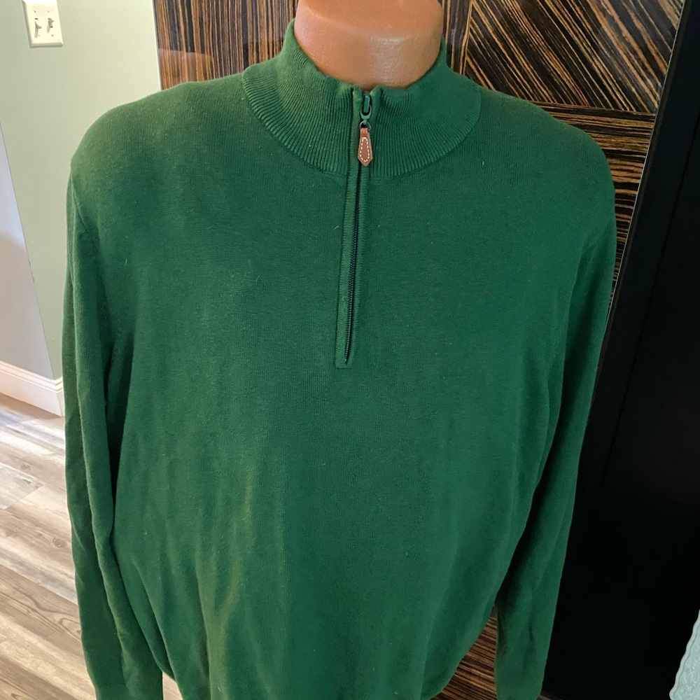 Men’s J McLaughlin Green Cotton 1/4 zip Pullover